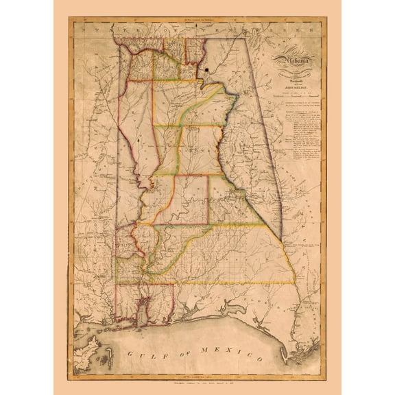 Historic State Map - Alabama - Melish 1819 - Vintage Wall Art