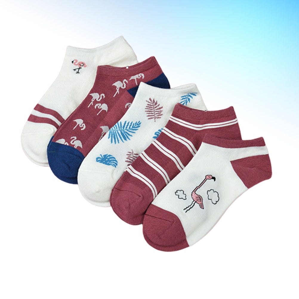 5 Pairs Adorable Cartoon Ankle Socks Flamingo Design Lady Boat Socks Cotton  Short Socks | Walmart Canada