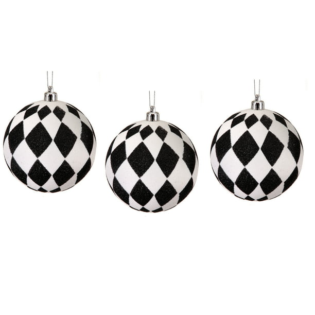 Regency 100 mm Glitter Harlequin Ball Black and White Ornaments ...