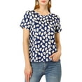 thumbnail image 3 of INSPIRE CHIC Women's Floral Print Crew Neck Blouse Short Sleeve Top M Dark Blue, 3 of 8