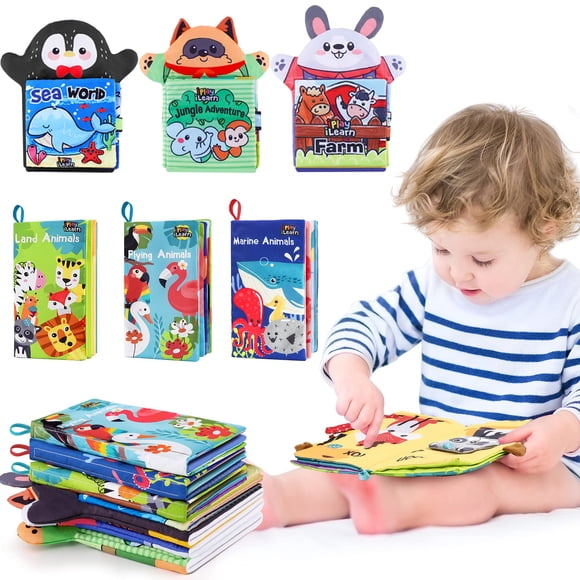 iPlay, iLearn Livres Doux pour Bébé 1 An, Livre en Tissu Animal pour Bébés 6-12 Mois, Livre Froissé au Toucher pour Nourrisson, Jouet de Berceau pour Siège d'Auto pour Tout-Petit pour l'Heure du Coucher, Petit Cadeau de Bas pour Nouveau-Né