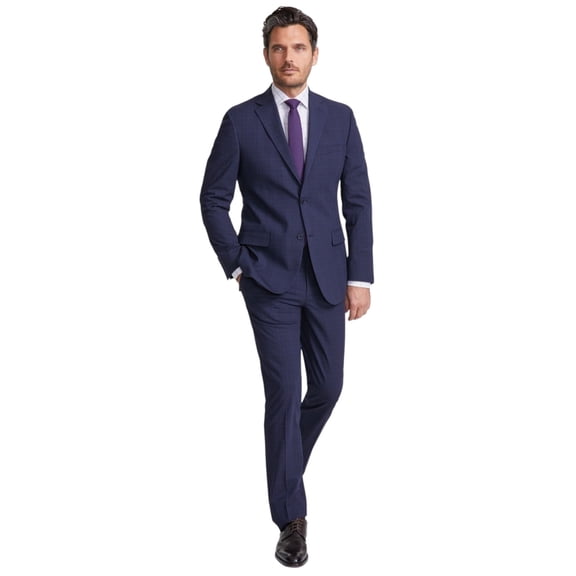 Dkny Mens Modern fit 2 Piece Suit 36 R / 29 Waist Navy Blue Plaid Stretch