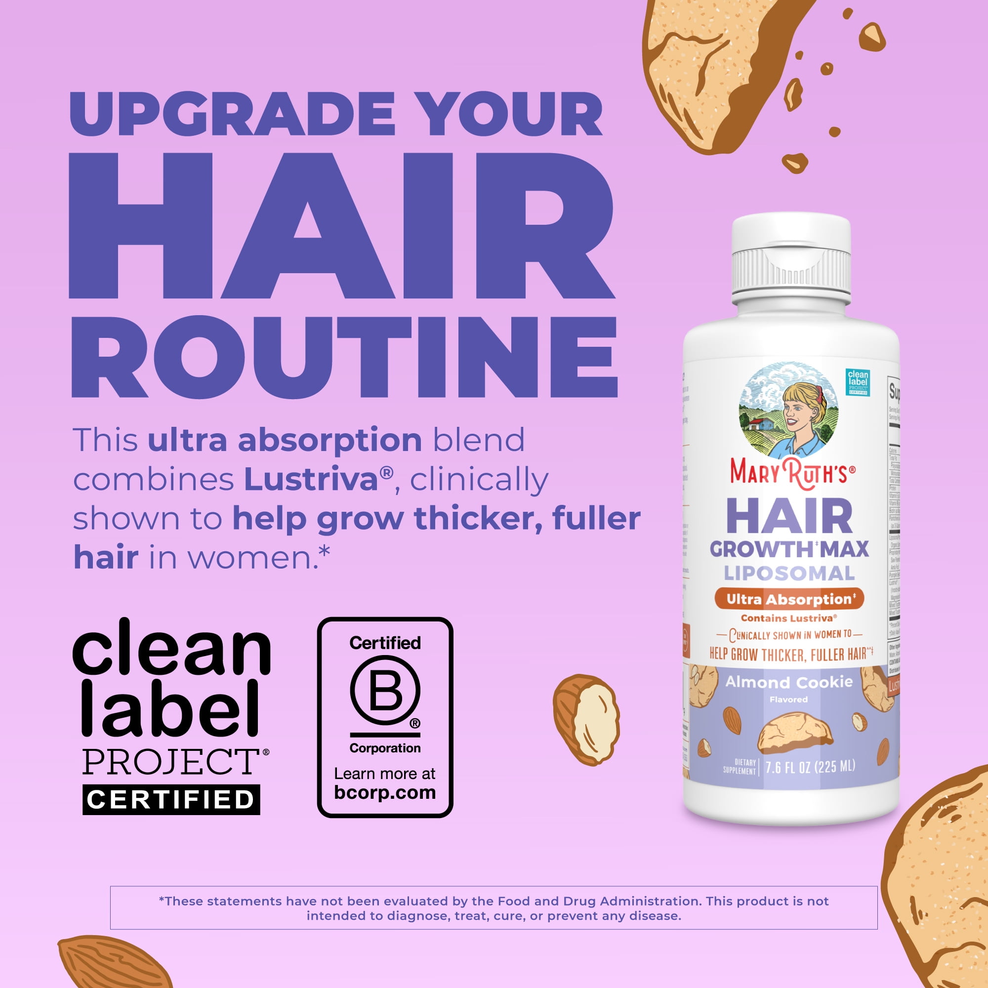 MaryRuth's Hair Growth Max Liposomal, Ultra Absorption, Contains Lustriva, 7.6 fl oz, Almond Cookie