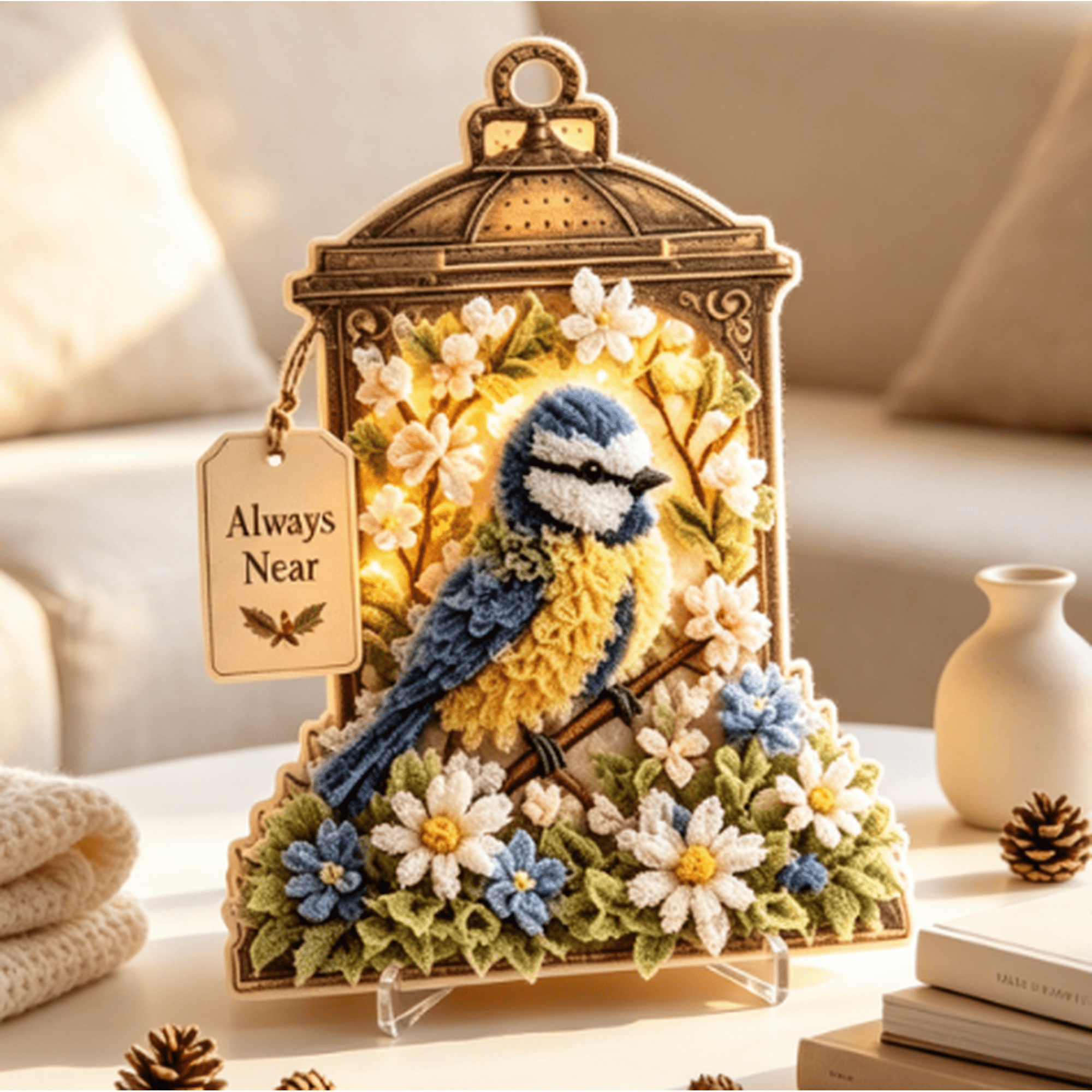 3D Fabric Poke Art Memory Lantern Kit DIY Bird Memory Lantern Craft Kit No Sewing Easy Craft Project Memorial Home Decor Relaxing Hobby Gift for Women Adults (Bluetit)