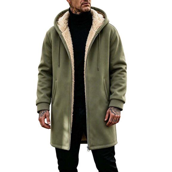 DYTTDG Men's Solid Color Hooded Coat, Full Zipper Long Sleeve Outerwear With Side Pockets, Casual Jacket for Daily Wear and Outdoors