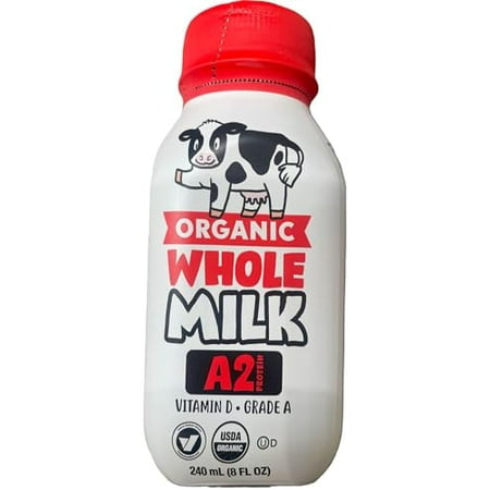 Accents Depot A2 Whole Milk Organic Shelf Stable Whole Milk Bottle, Kirkland Grass Fed Milk has Vitamin D & A2 Protein Single Serve, 8.0 Fl oz (Pack of 18)