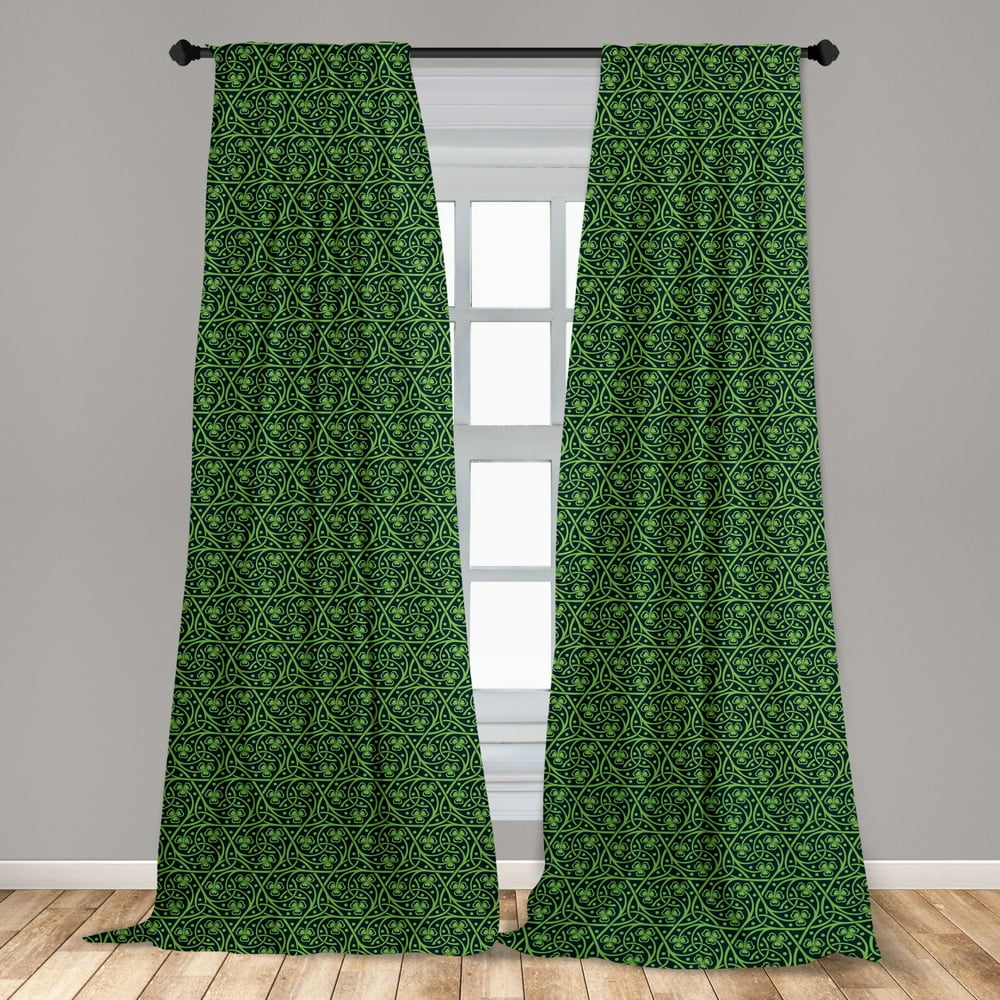 Irish Curtains 2 Panels Set, National Foliage Pattern Intricate Twigs