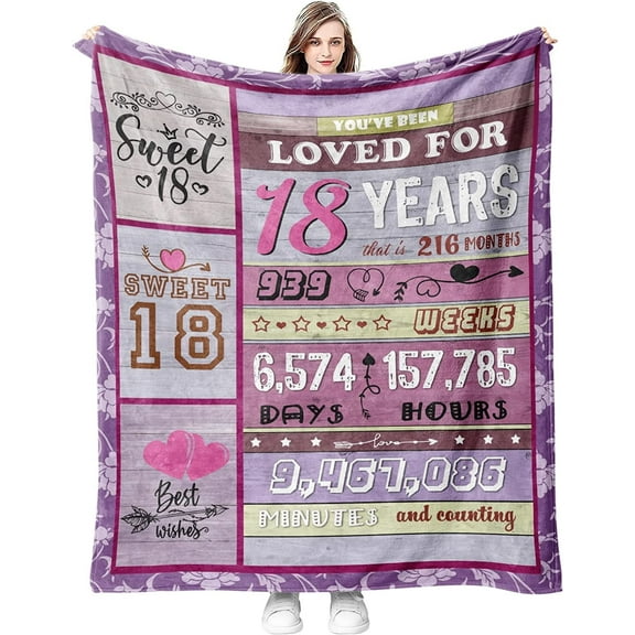 18th Birthday Gifts for Girls-18th Birthday Gift Ideas-Happy 18th Birthday Gifts-18th Birthday Gifts for Daughter-Gifts for 18th Birthday Girl from Sister/Aunt/Adult 18 Years Old Blanket 60"x50"