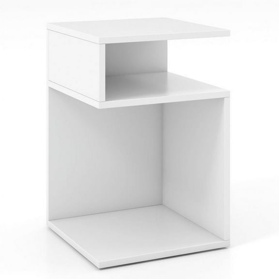 S-Shaped Side Table with S-shaped Frame and 2 Open Compartments White