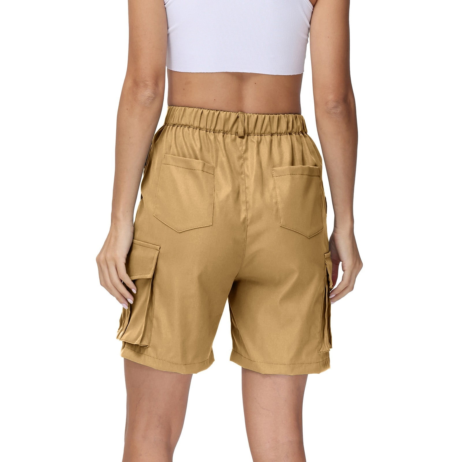 Mlqidk Khaki Shorts Women Dressy Casual Cargo Shorts Knee Length Low Rise 5 Inch Inseam Shorts with 6 Pockets Trendy Summer Khaki XL