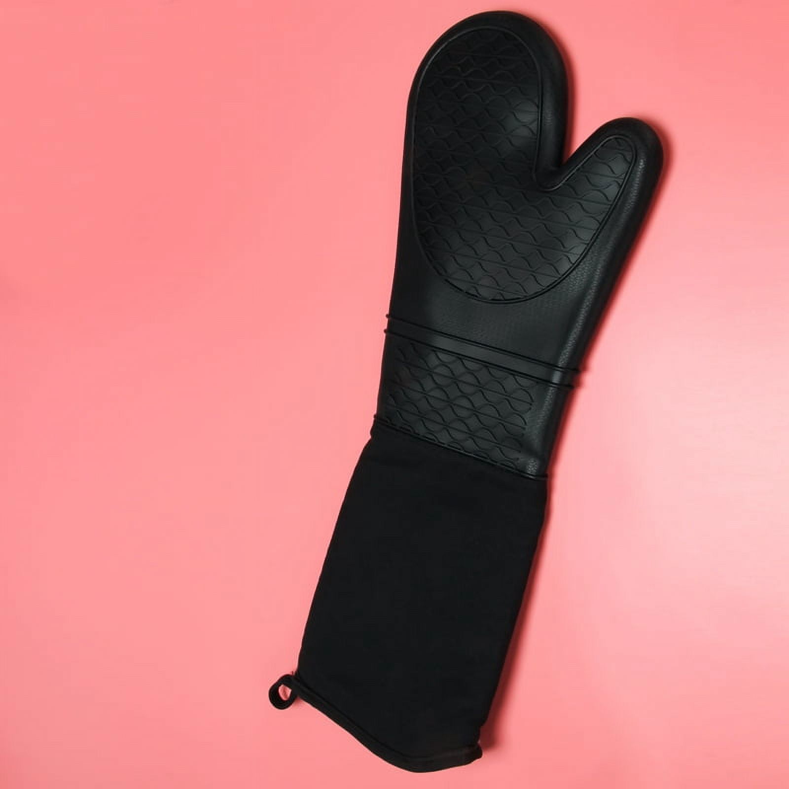 Extra Long Silicone Oven Mitts Heavy Duty Commercial Grade Oven Mitts Heat Bbq Gloves with Quilted Cotton Lining 2 Pack