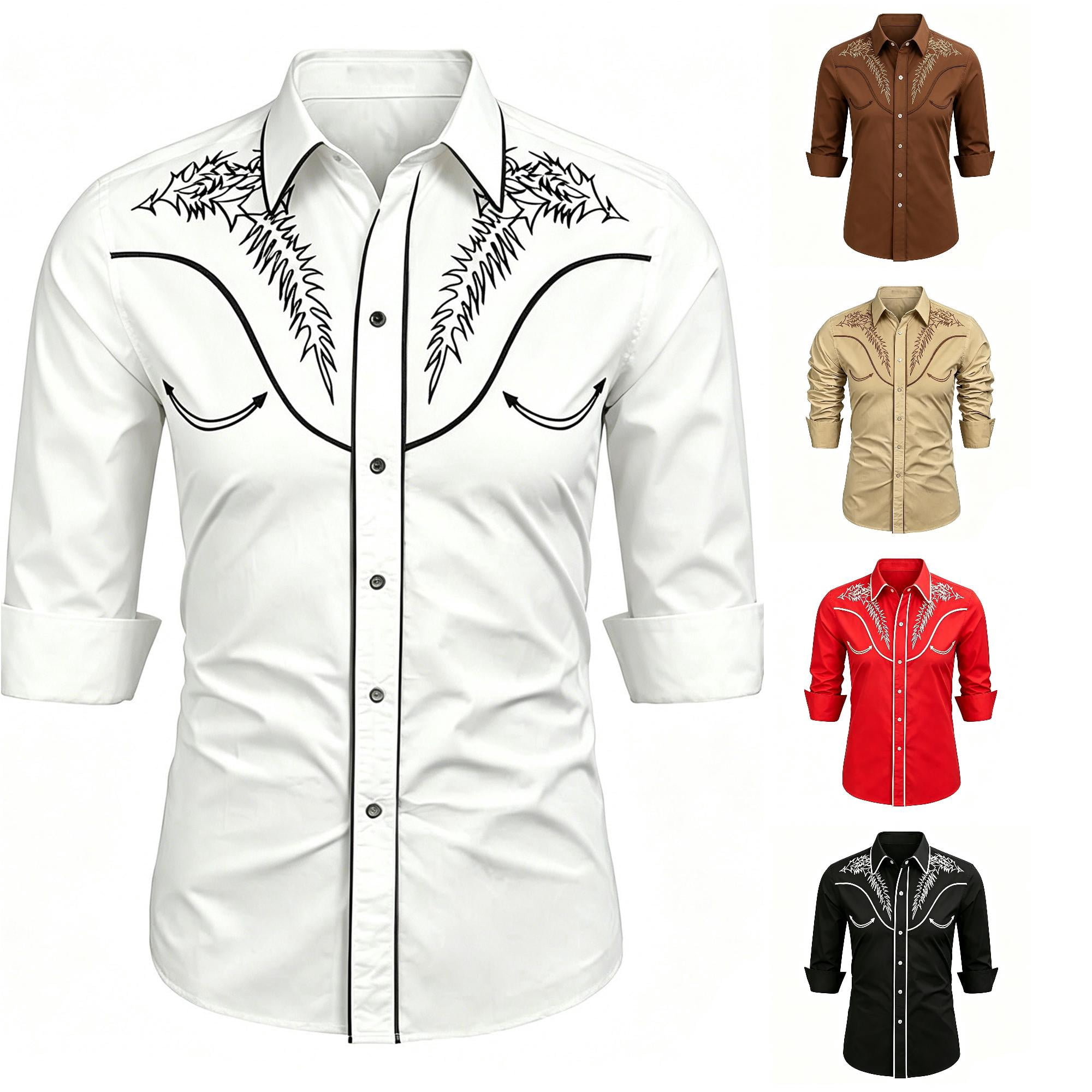 RMGVDSD Boy s Western Cowboy Shirts Print Long Sleeve Button Down Shirts Vintage Festival Party Tops Fall Clothes 8-9 Years
