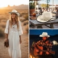 thumbnail image 6 of Hzzsbu Cow Hat for Women, Felt Western Hats With Macrame Beaded Band Jazz Top Hat Wide Brim Sun Hat Beach Vintage Retro Western Cow Hats for Wedding Party, 6 of 7
