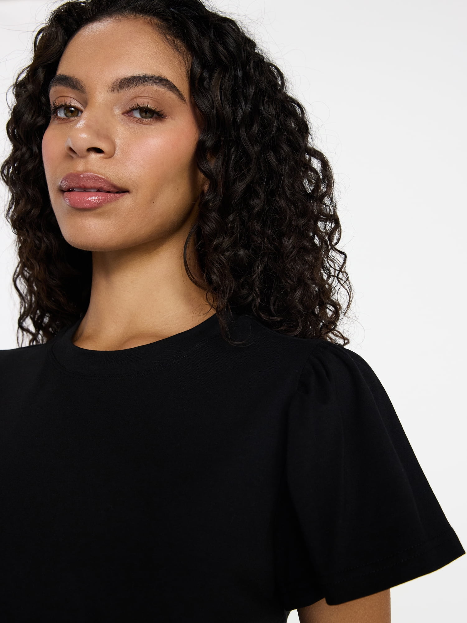 Time and Tru Women's Crewneck Top with Short Flutter Sleeves, Sizes XS-XXXL