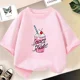 thumbnail image 3 of Camiseta de algodón con dibujos animados de batido de fresa para niñas, linda camiseta rosa con gráficos de manga corta para niños, ropa para bebés, 3 of 5