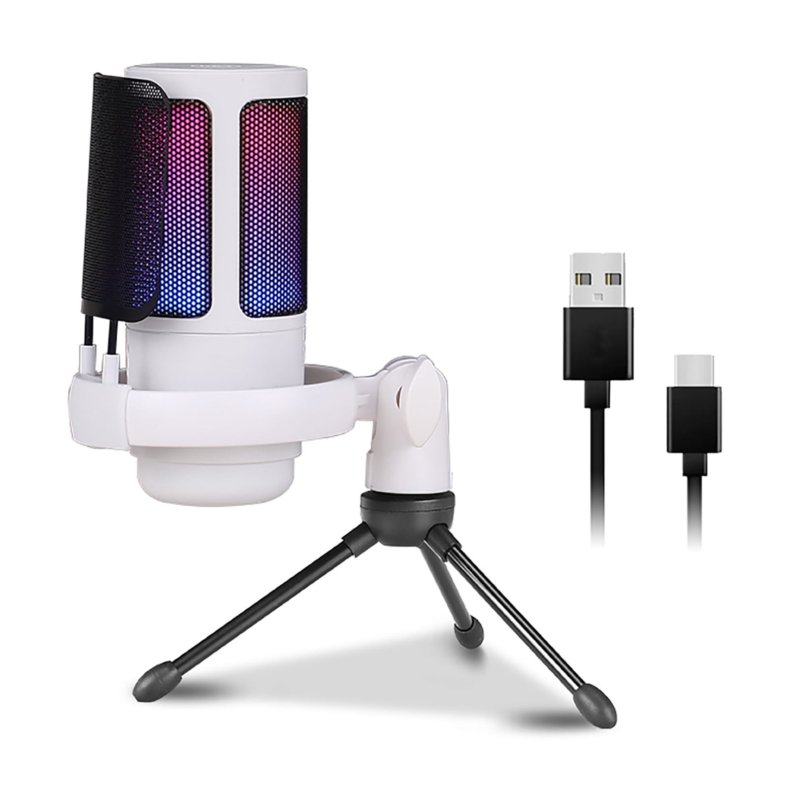 USB Condenser Microphone Gaming Color Lighting Mute Button Slip Resistant Rubber Feet for PC Live Singing Streaming