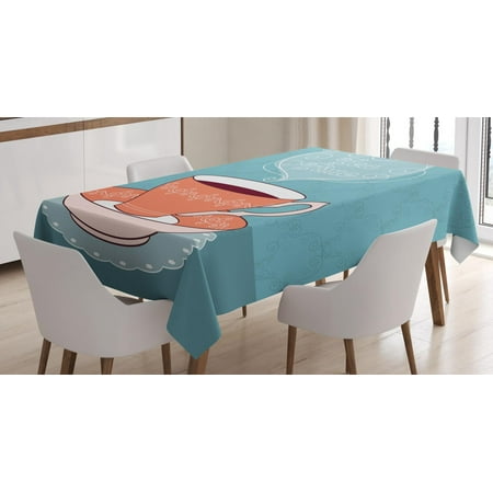 Maroon Monarch Tablecloths - Tea Tablecloth, Teatime Calligraphy with A Classic Victorian Style Cup Earl Grey Print, Rectangular Table Cover for Dining Room Kitchen, 52 X 70 Inches, Slate Blue Coral Maroon, by Ambesonne