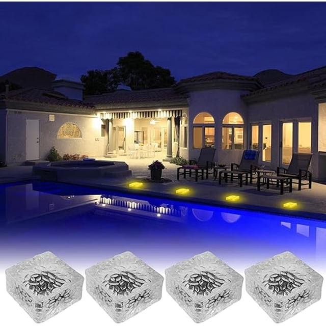 piezas de luz solar de ladrillo para exteriores, luces solares de cubo de hielo, luz solar LED brillante para jardín con encendido/apagado automático, lámpara de seguridad para patio, césped, camino,