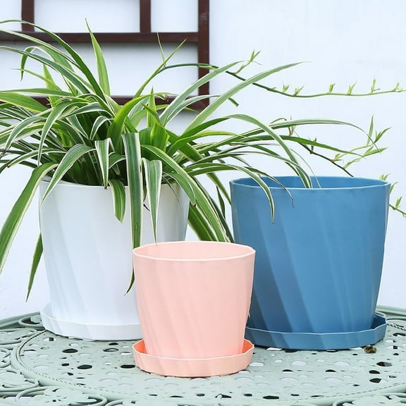 Visland Plastic Plant Pots with Drainage Holes and Tray, Modern Simple Indoor Outdoor Garden Planter Pots for All House Plants