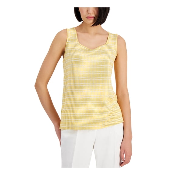 KASPER Womens Yellow Unlined Vented Hem Sleeveless Scoop Neck Tank Top M