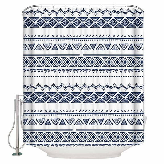 Navy Blue Geometric Shower Curtain, 48" x 72", Modern Art Abstract Waterproof Bathroom Curtain Washable Shower Curtain Set with 12 Hooks