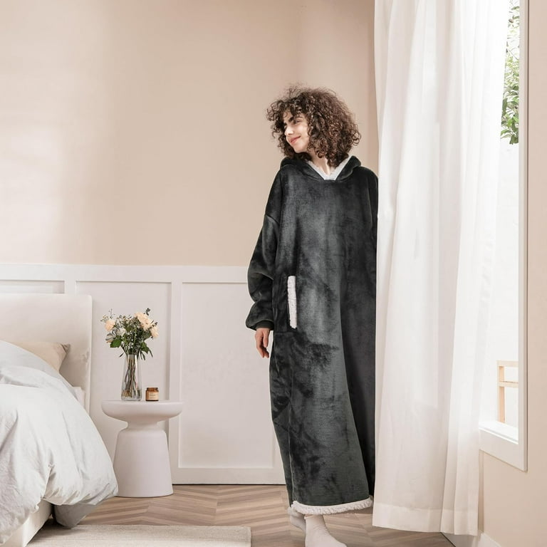 HBlife Oversized Long Wearable Blanket Hoodie for Adult Thick Sherpa Sweatshirt with Elastic Sleeves and Giant Pockets Super Warm and Cozy Fuzzy