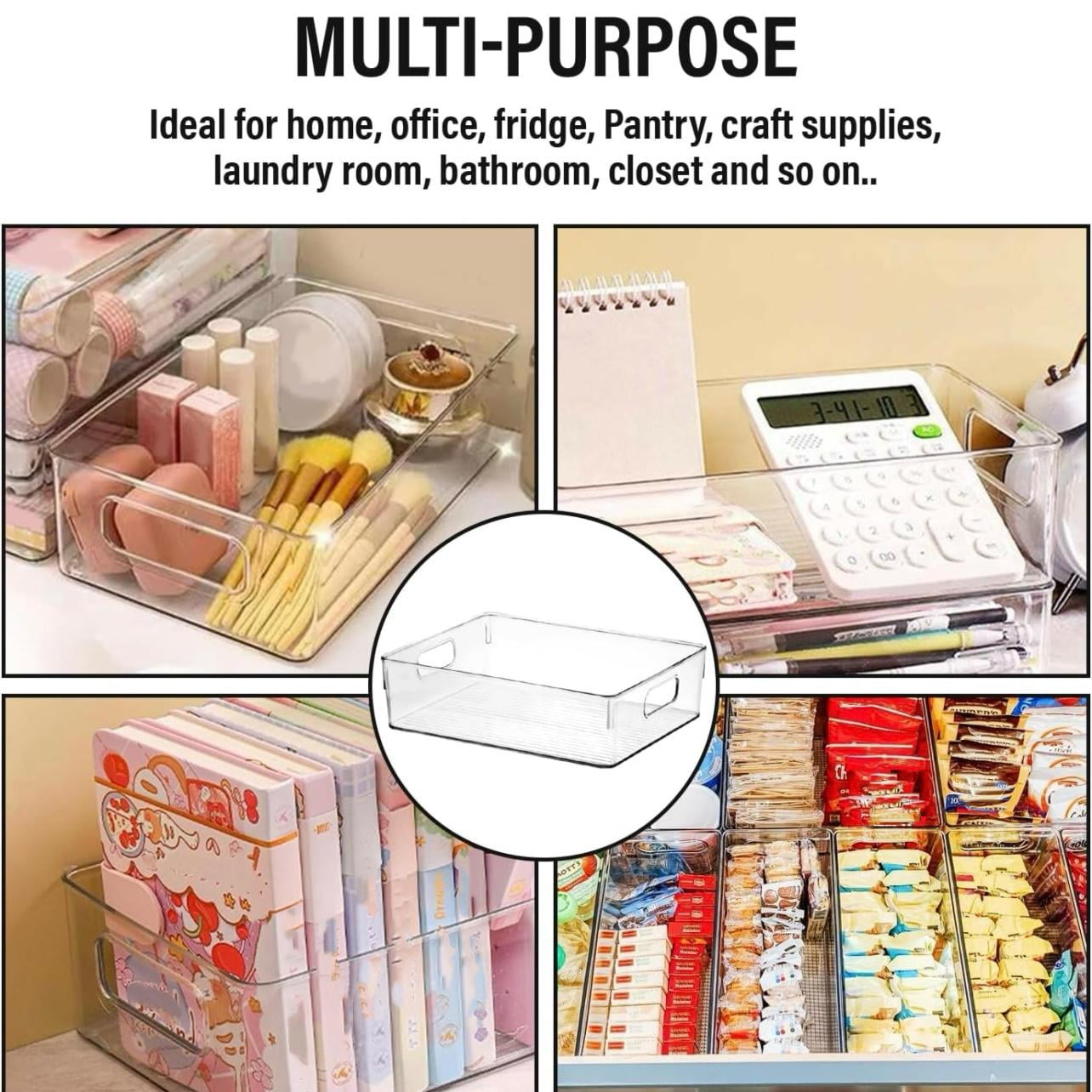 ZHOHO TANT Stackable Clear Refrigerator Organizer Bins with Handles, 6-Piece Set, 3 Sizes for Fridge & Freezer