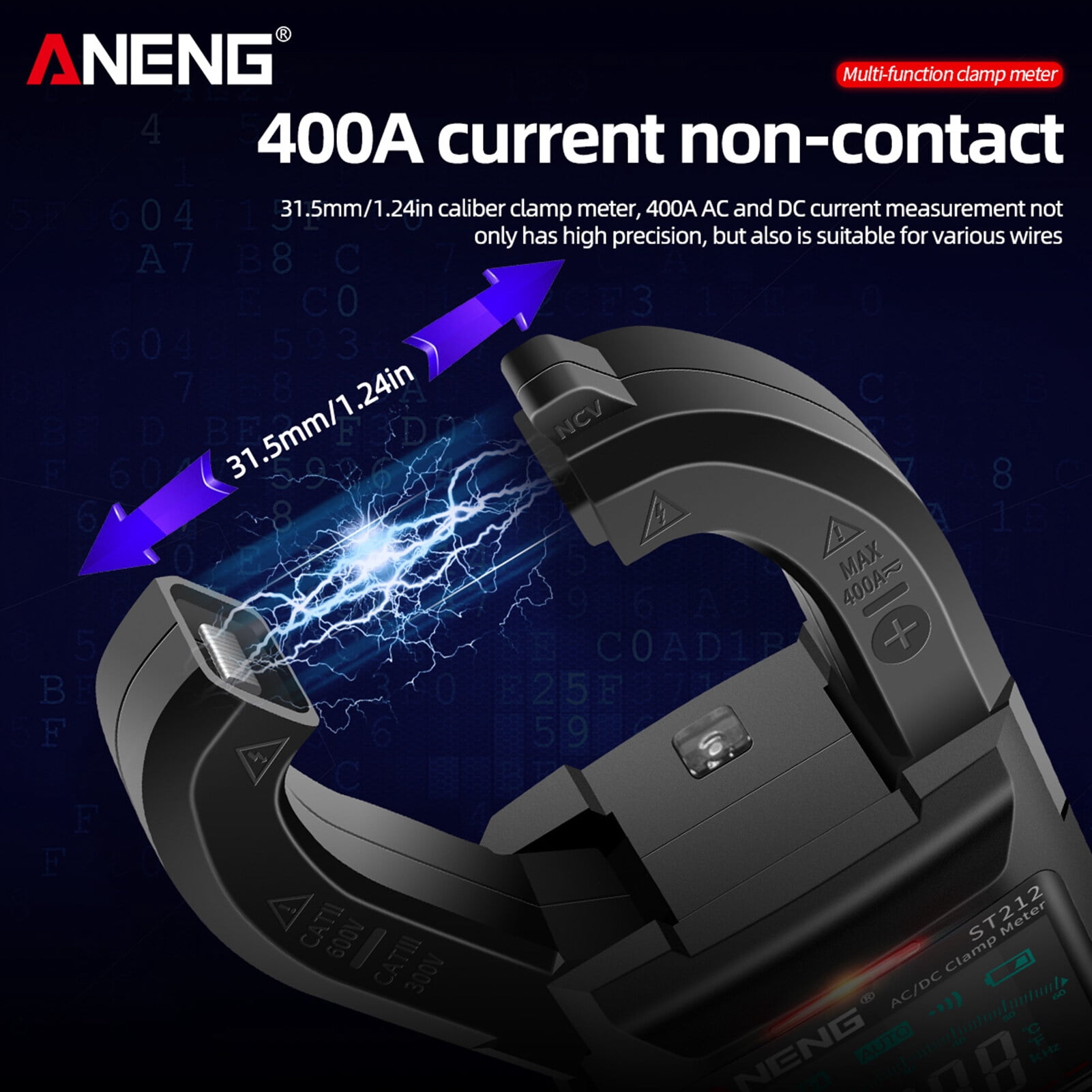 Aneng St212 Clamp Meter Intelligent Digital Clamp Multimeter 6000 Counts Smart Ac & Dc Voltmeter 400A Ammeter Va Colored Display Auto Clamp Type Tester Ncv Non- Voltage Measurer Resistance