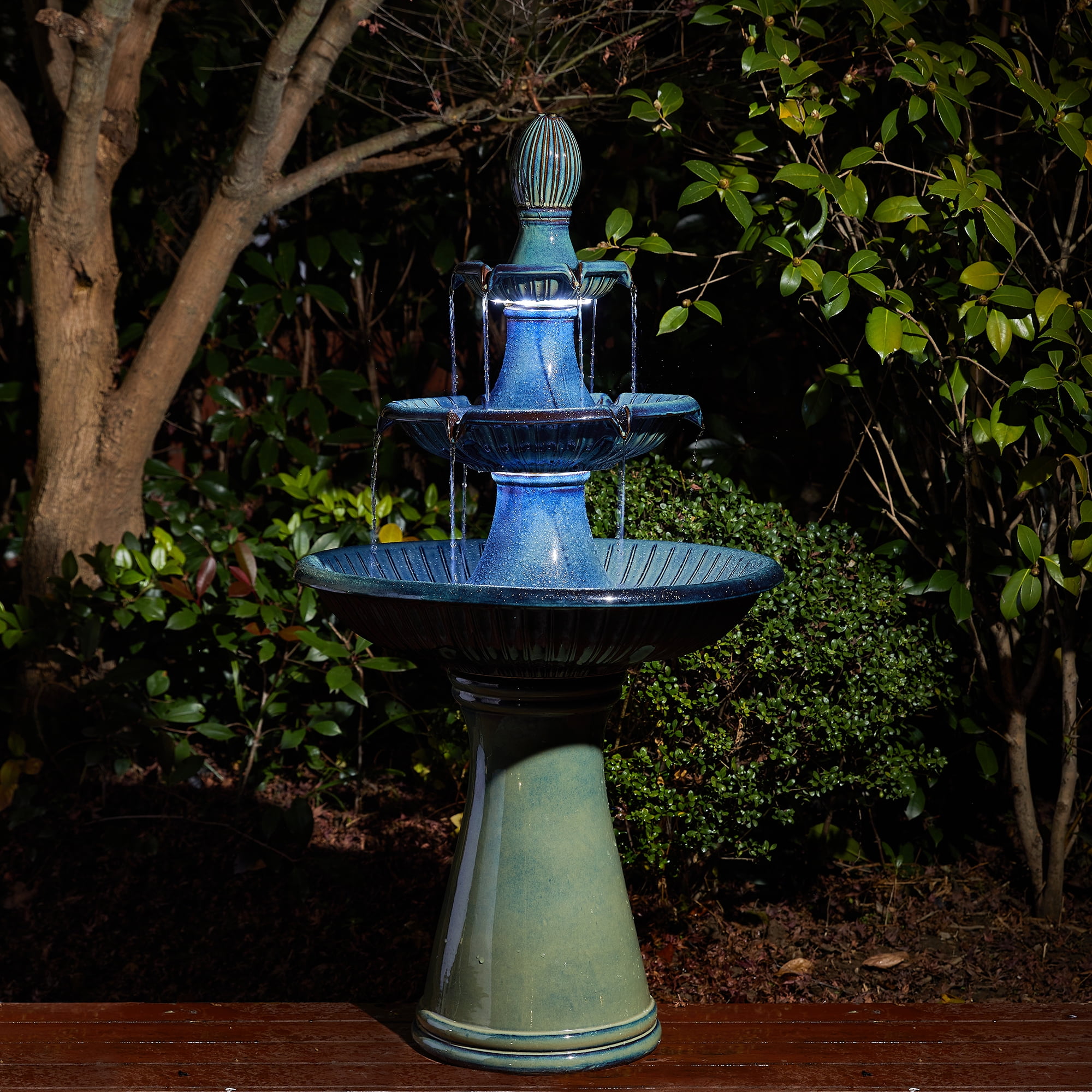 Fountain 25 in 3-Tier Polyresin Cascade Bowls Weatherproof with LED Lights 