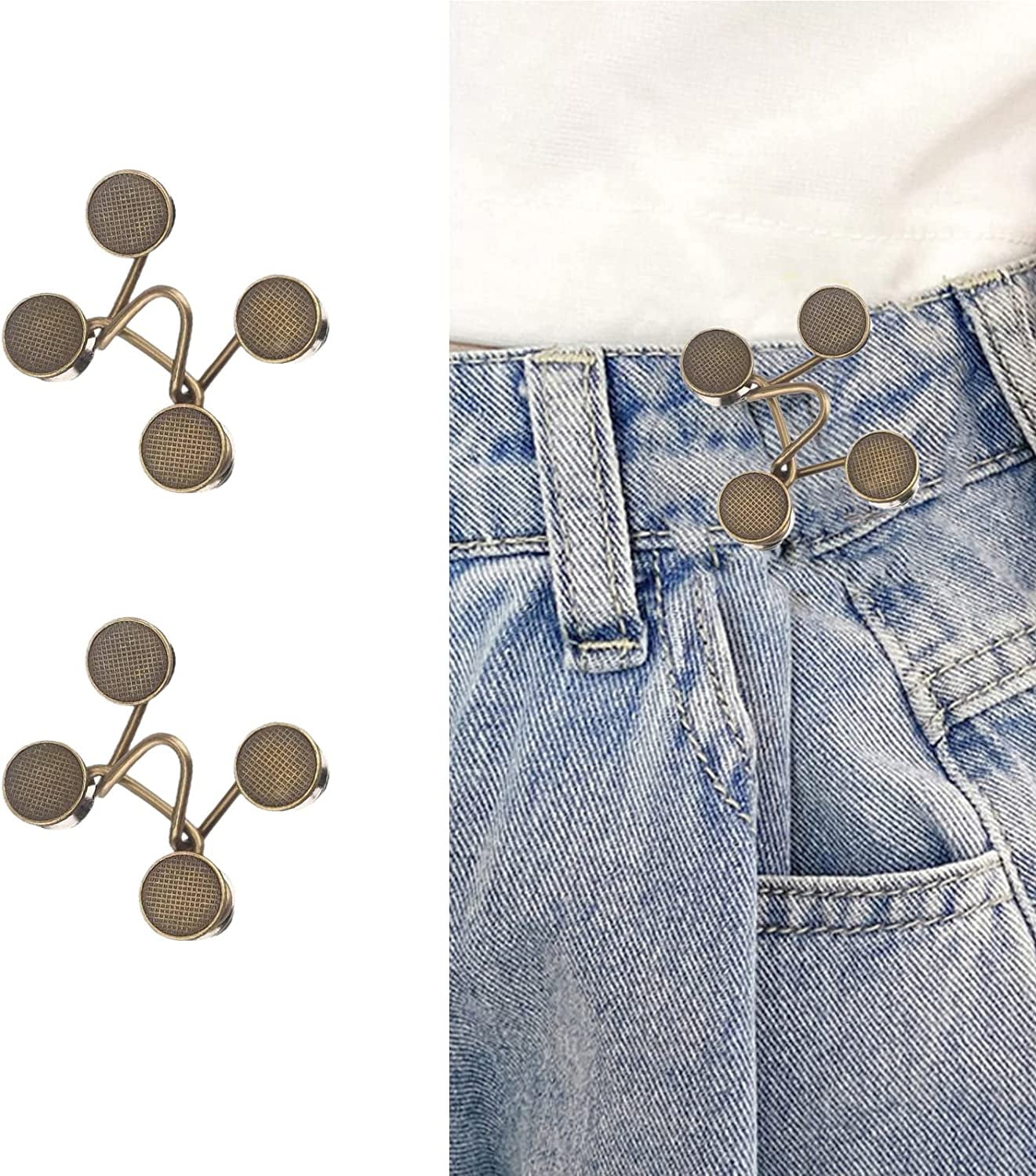 Wabjtam 2 Sets Pant Waist Tightener Instant Jean Buttons For Loose Jeans Pants Clips For Waist Detachable Jean Buttons Pins No Sewing Waistband Tighte