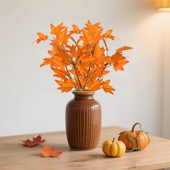 Gallickan Artificial Maple Leaf Branch, Short Branch Fall Decor, Thanksgiving Flower Arrangement Accessory, Scenic Home Decoration, Autumn Color, Orange