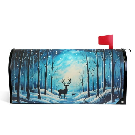 Ryvnso Mailbox Cover Deer in Forest Magnetic Mailbox Wrap Standard Size 21x18 Inch