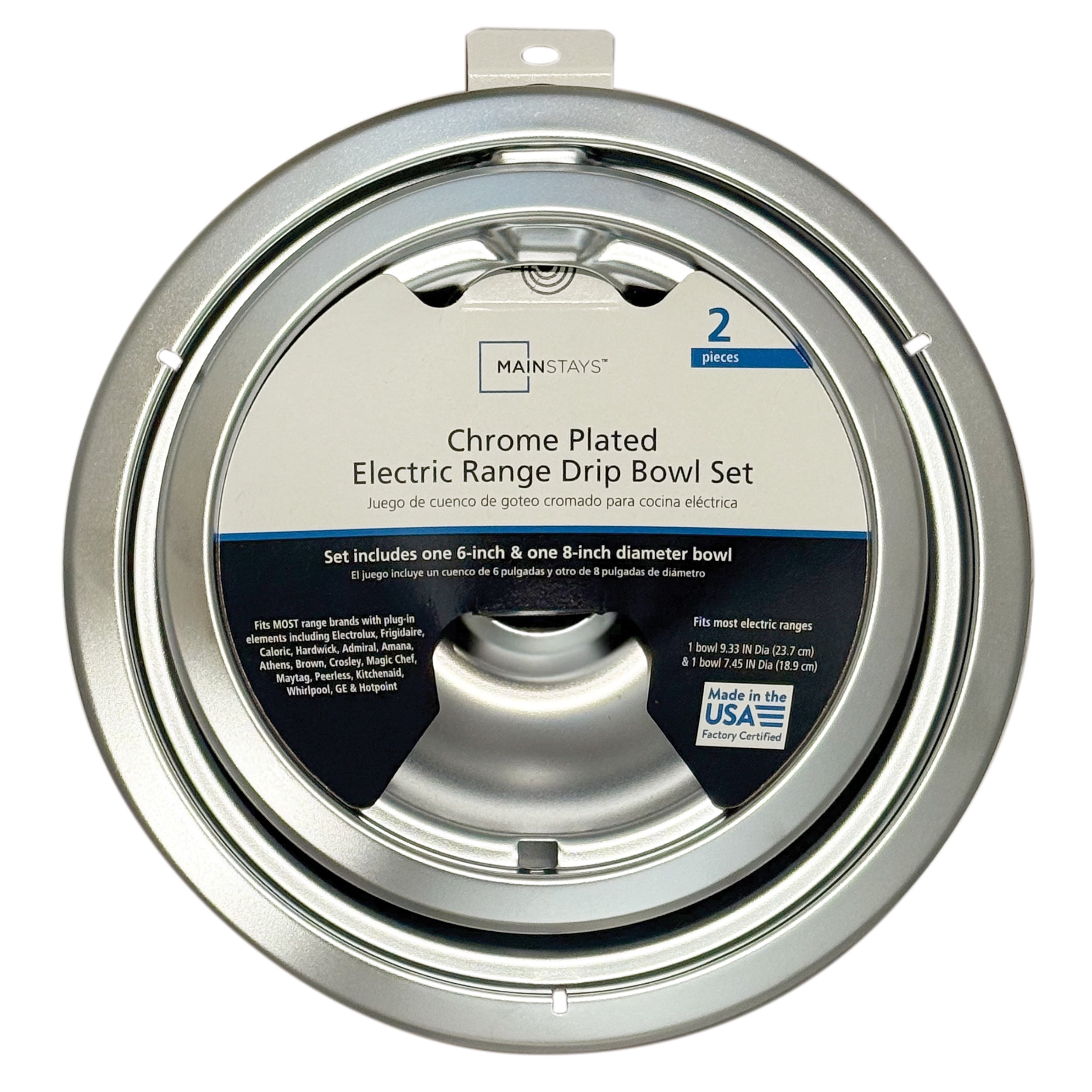 Mainstays R102C2 Universal Chrome Plated Drip Bowls, Set of 2. 1 Small and 1 Large