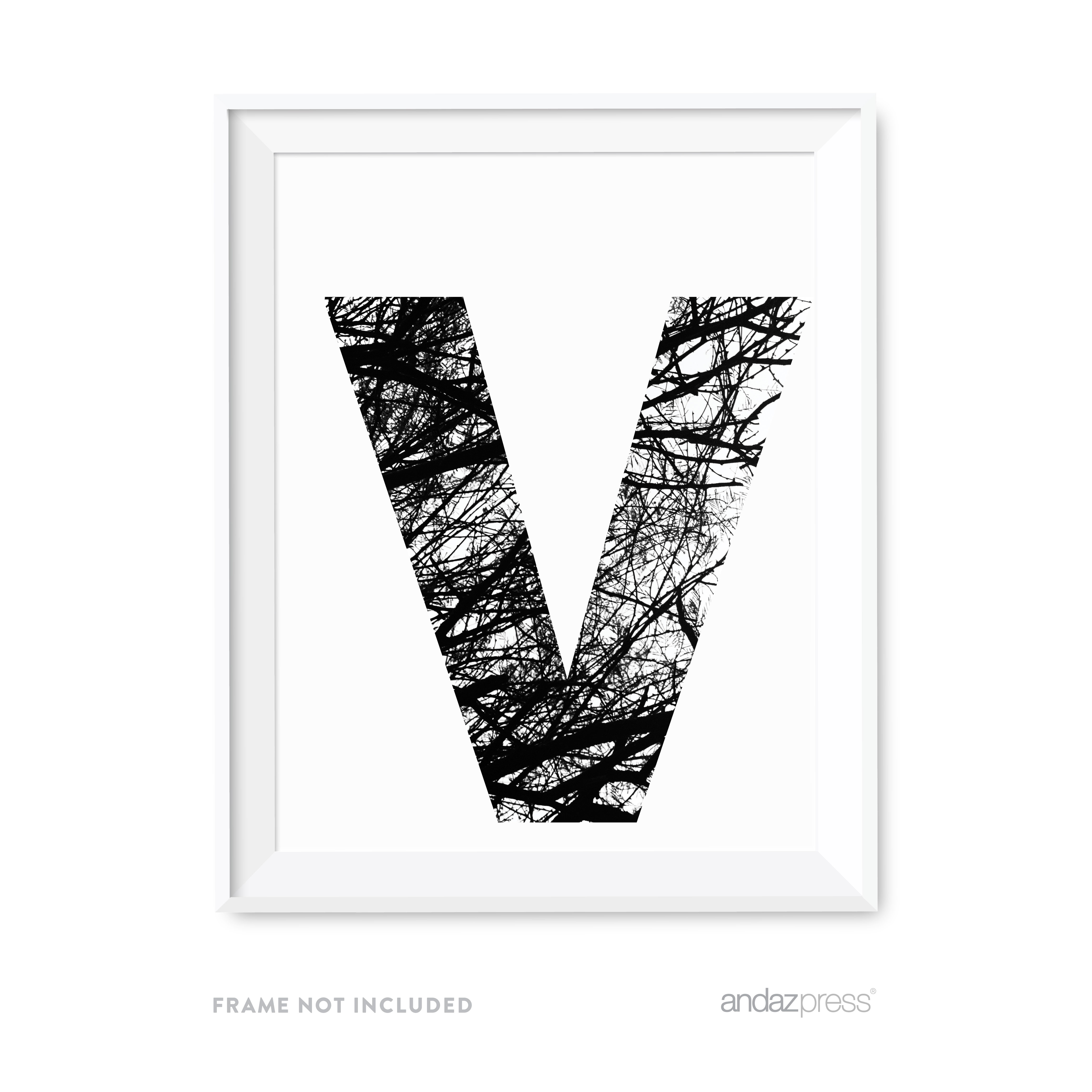 V Monogram Wall Art Letters, Black and White Tree Branches