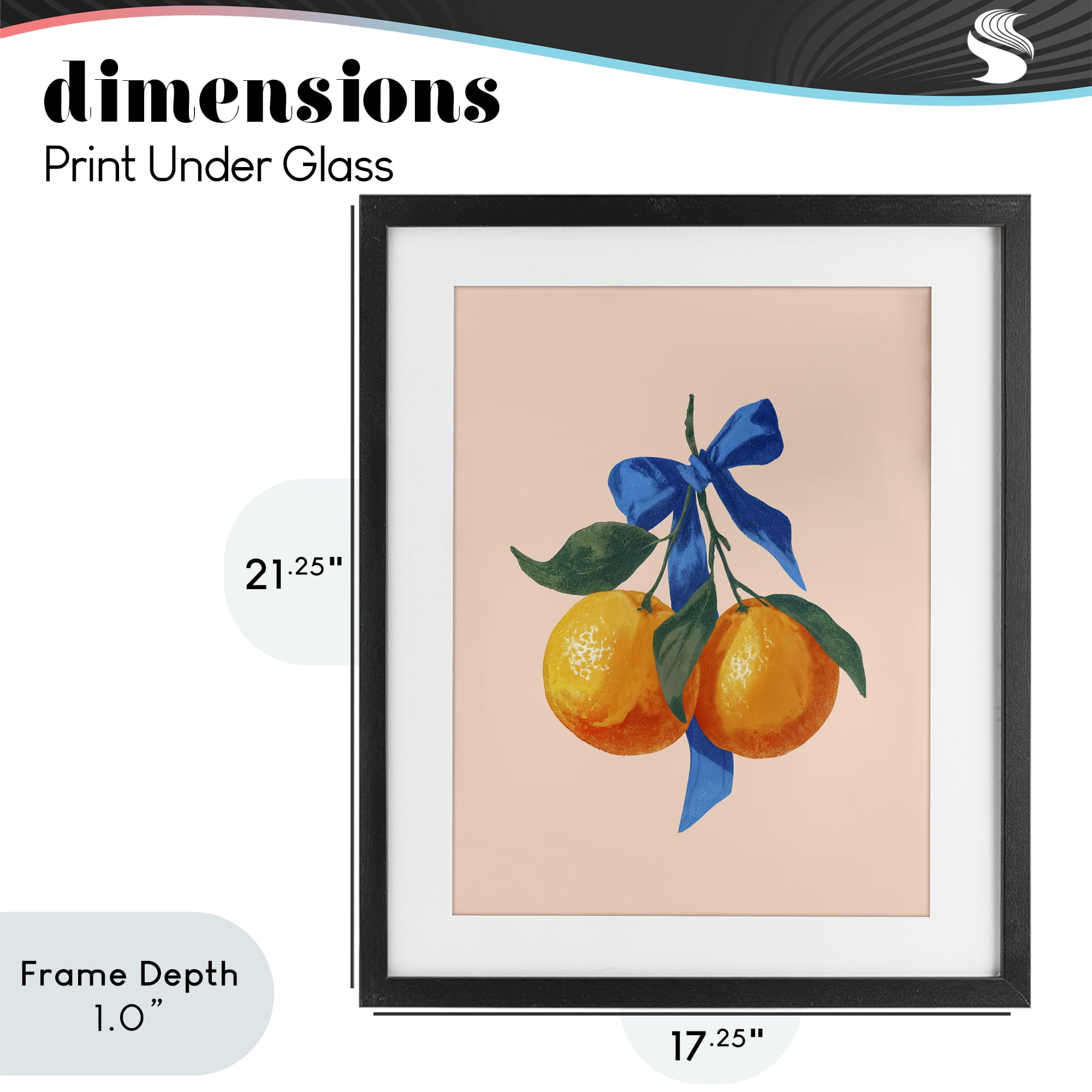 Stupell Industries Two Oranges with Blue Bow Black Framed Print Under Glass, design by Imagine It Images