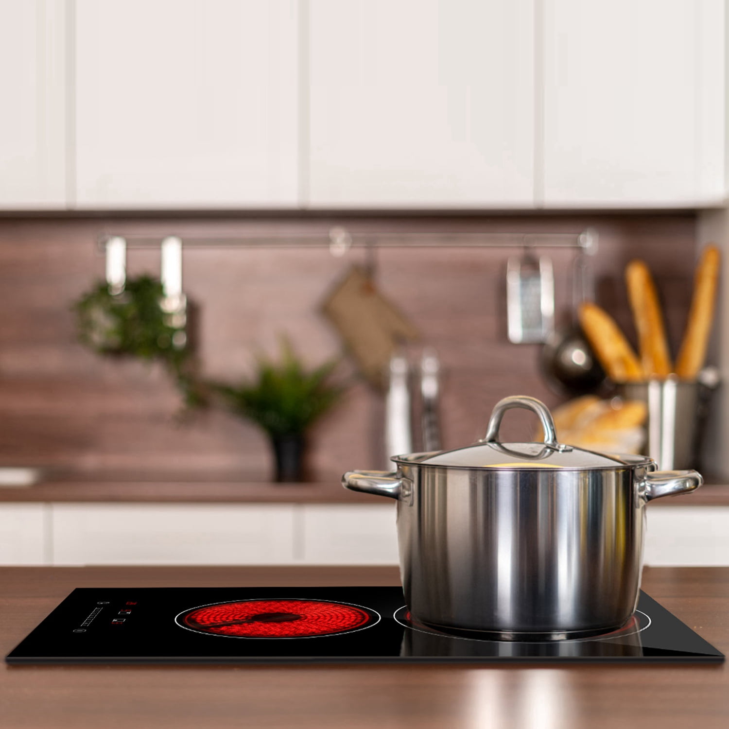 Dual Induction Burners Electric Cooktop 110V 1900W Built in Electric Ceramic Stove with Timer 9 Firepower Levels Overheating Protection