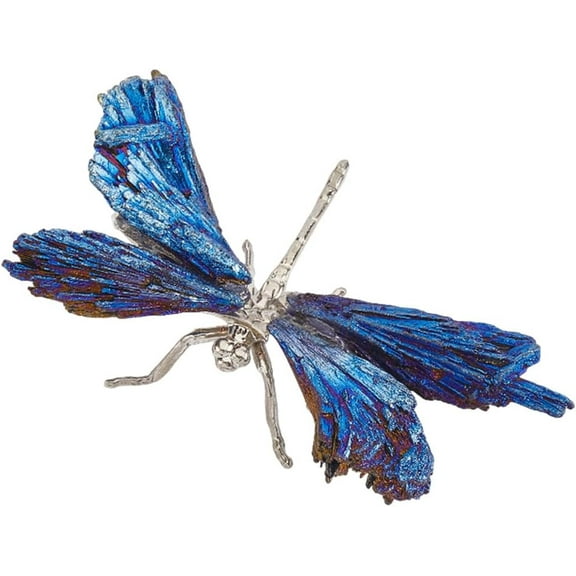 Blue Tourmaline Dragonfly Statue Electroplated Silver Dragonfly Decor Collection Natural Gemstone Home Desk Ornament Outdoor Art Decoration for Living Room Garden Spiritual Gifts 3 x 1.6in Dark Blue