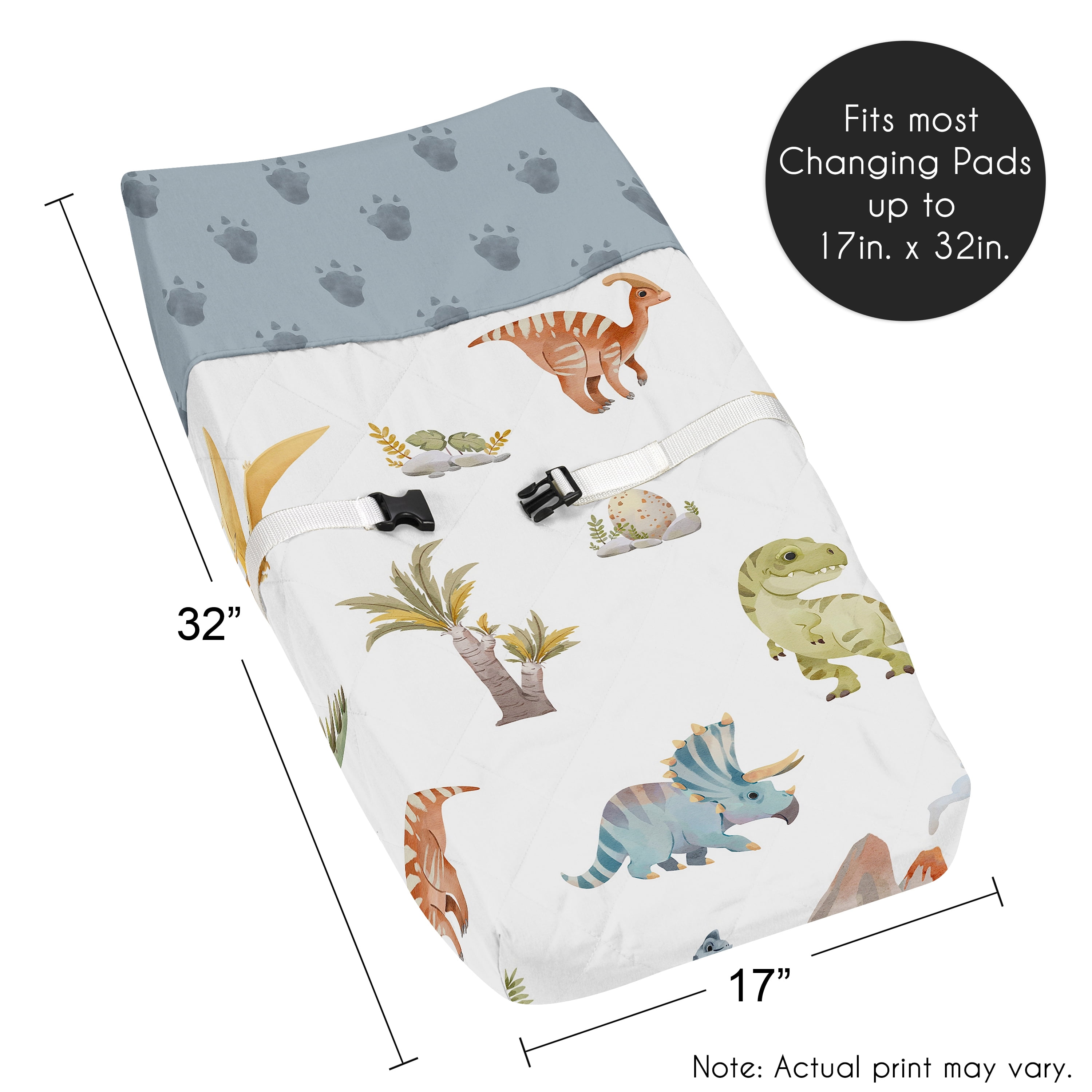 Sweet Jojo Designs Watercolor Dinosaur Dino Multicolor Changing Pad Cover