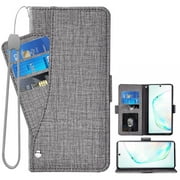 Genuine Leather RFID Blocking Wallet Case for Samsung Galaxy Note 8, Handmade Flip Folio Wallet Case with Stand and Card Slots for Samsung Galaxy Note 8, Gray