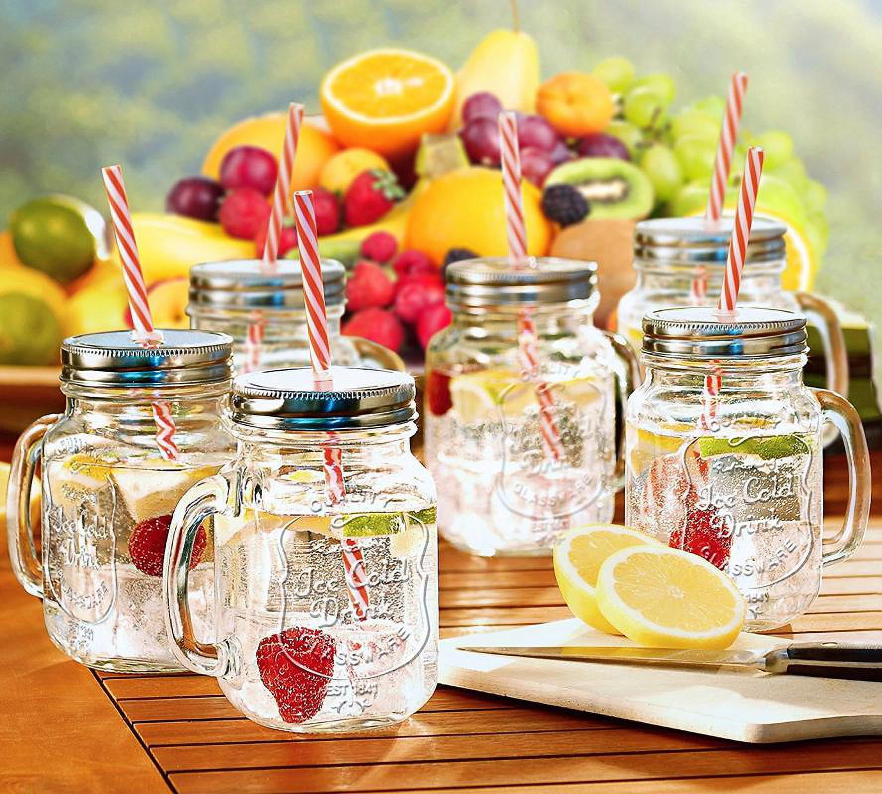 Glass Drinking Mason Jar Cups with Handle & Wooden Carrier with Reusable  Straws, Lids & Handles Set of 6, 16oz - Great Mother's Day Gift
