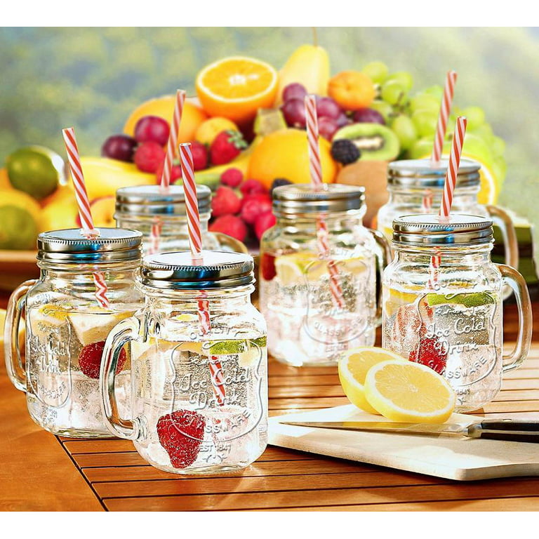  Estilo Glass Mason Jars with Handles, Lid and Straw 16 oz   Drinking Glasses Cups Mug Set for Iced Coffee, Tea & Smoothie - Set of 6 :  Everything Else