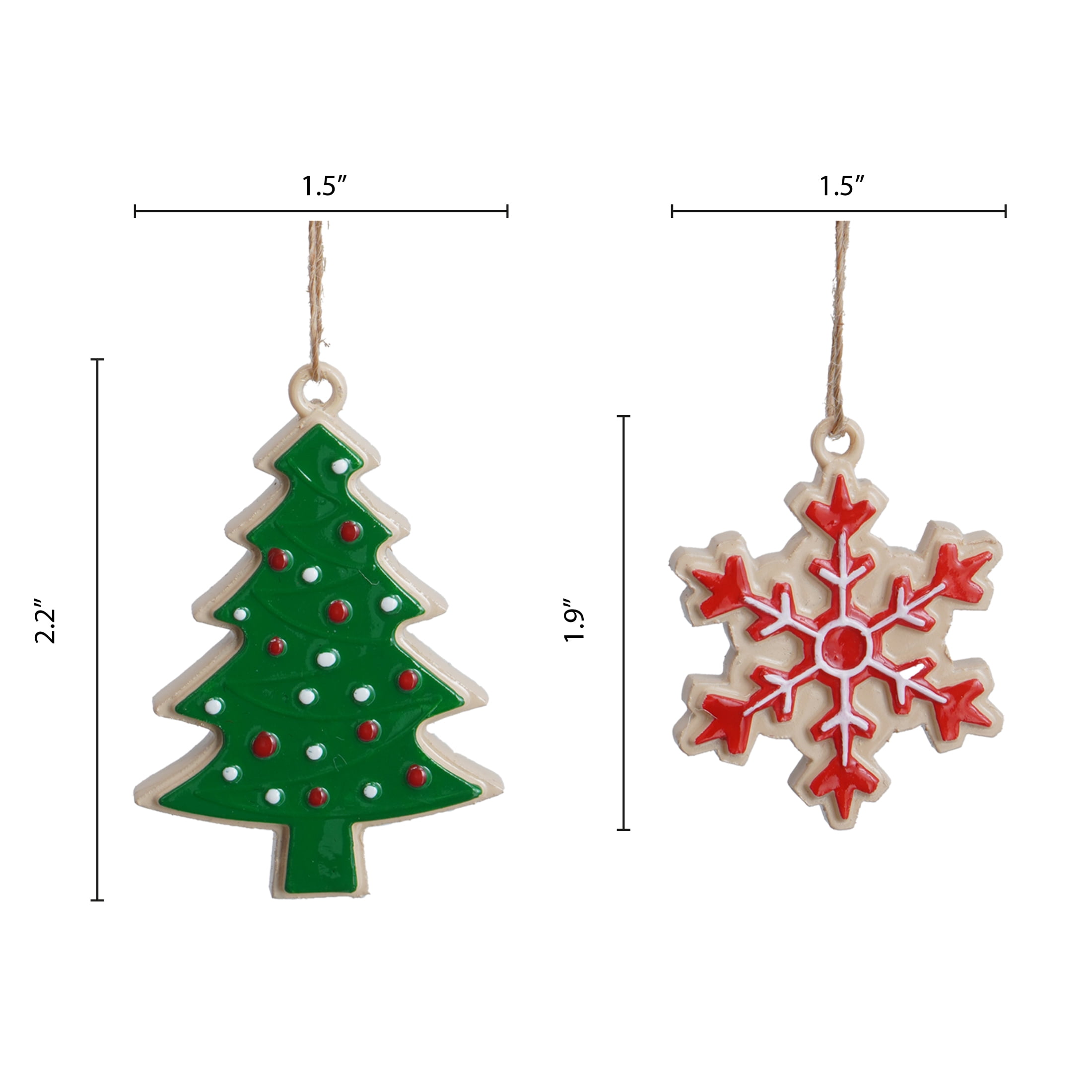 6-Count Multicolor Snowflake and Tree Cookie Mini Christmas Ornaments, by Holiday Time