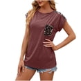 thumbnail image 4 of XIAfhje Womens T Shirts Summer Tops Round-Neck Short Sleeve Casual Tee Tops Cute Shirts Solid Color Blouse Summer T Shirt 2024 Basic T-Shirts Work Blouses, 4 of 5