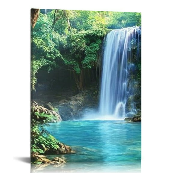 Creowell Waterfall Forest Blue Pool Print On Canvas Art Modern Prints Wall Art Home Decor Living Room Bathroom Bedroom Office 12x16/16x20 Inches 12x16in