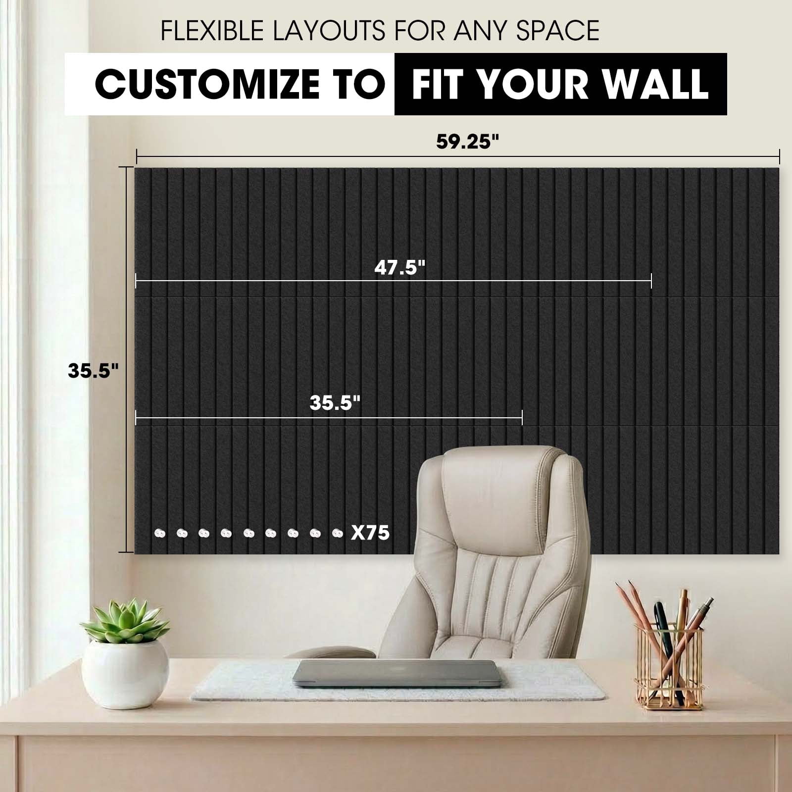 MYMULIKE  15 Pack Large Cork Board for Wall 59" x 36",Felt Bulletin Board with 75 Push Pins,Thick Cork Board for Office Kitchen Classroom,  (Black)