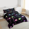 thumbnail image 3 of Manfei Neon Stripe Kitten Bedding Comforter Set,Cute Cartoon Cat Twin Comforter Sets,Colorful Pet Animal Bedding Set For Girls,Microfiber Bedroom Decor Reversible,2 Pieces, 3 of 8