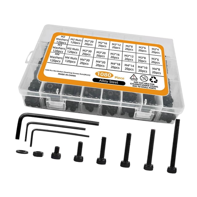 1080 Uds M2 M3 M4 tornillos hueca hexagonal de material acero de aleación pernos y tuercas surtido de arandelas , llave de accionamiento Cola surtido de tornillos