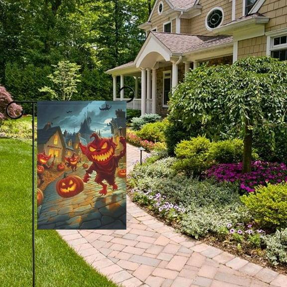 Halloween Little Devil Pumpkin Lights Garden Flag 12x18 inch Double Sided Outside Yard Decorations for Home Outdoor