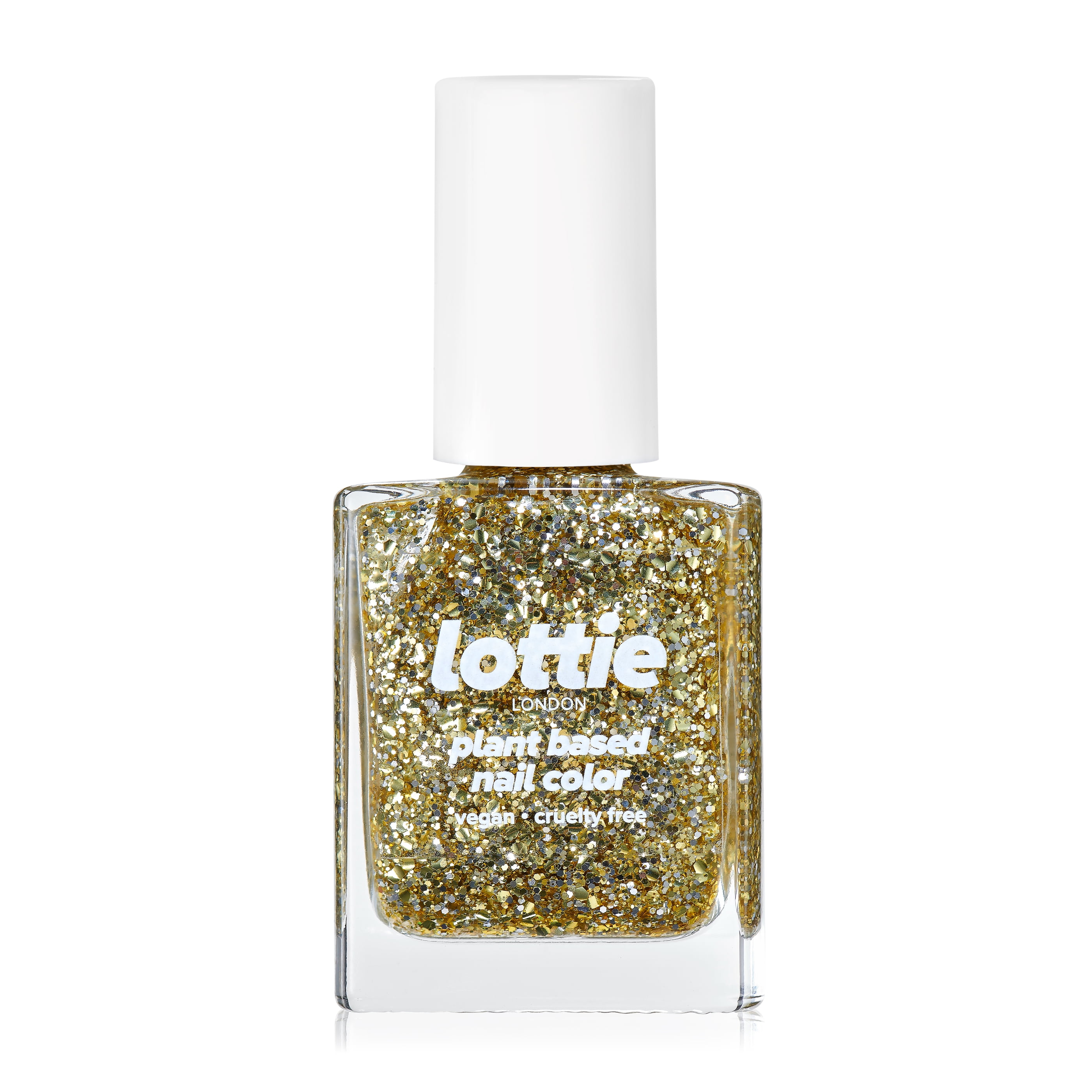 Lottie London Plant based Gel Nail color, All Free, gold glitter, Take several seats, 0.33 fl oz