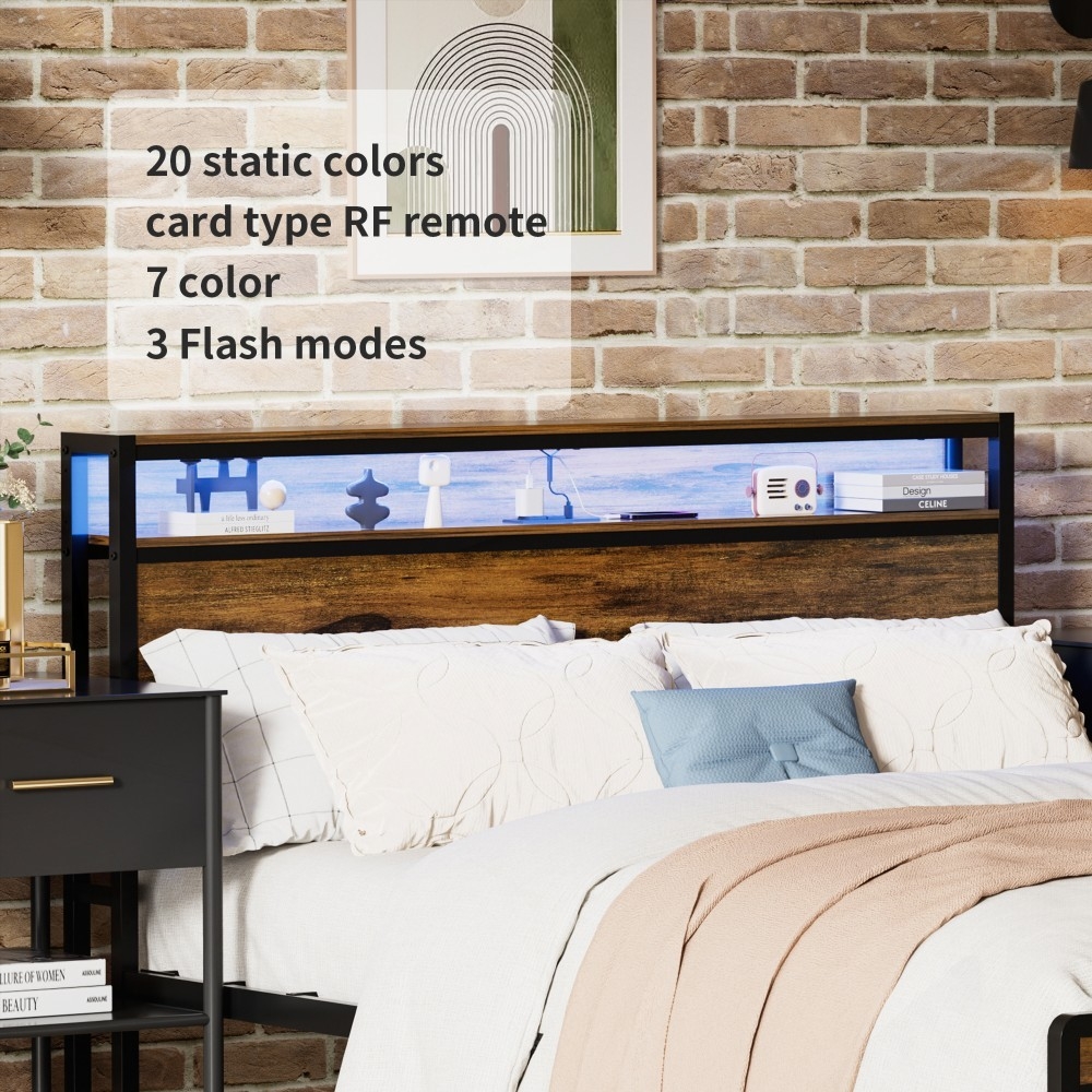 Storage Headboard Bed Frame - Charging Station, Easy Assembly